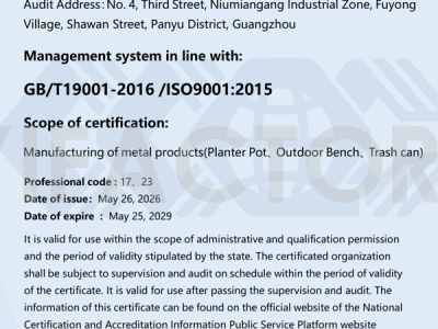 ISO9001 Quality Management System Certif